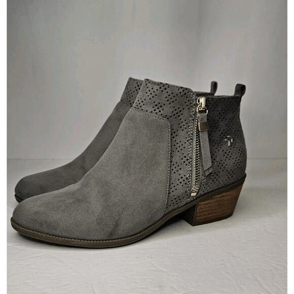 DR. SCHOLL'S Women's Dark Shadow Grey Brianna Perforated Block-Heel Booties SZ 8 - Picture 3 of 10